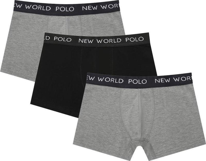 Basic 3'lü Boxer Gri-Siyah-Gri Likralı Boxer Set 23SSM1001