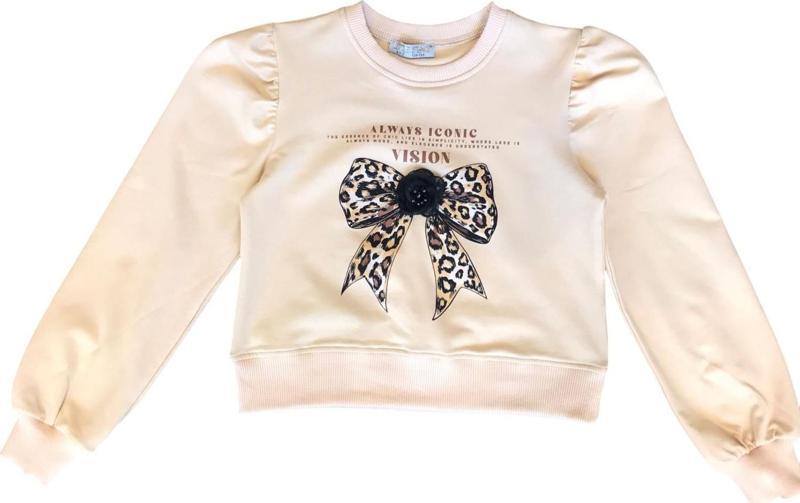 Kız Çocuk Leopar Çiçek Aksesuarlı Sweatshirt
