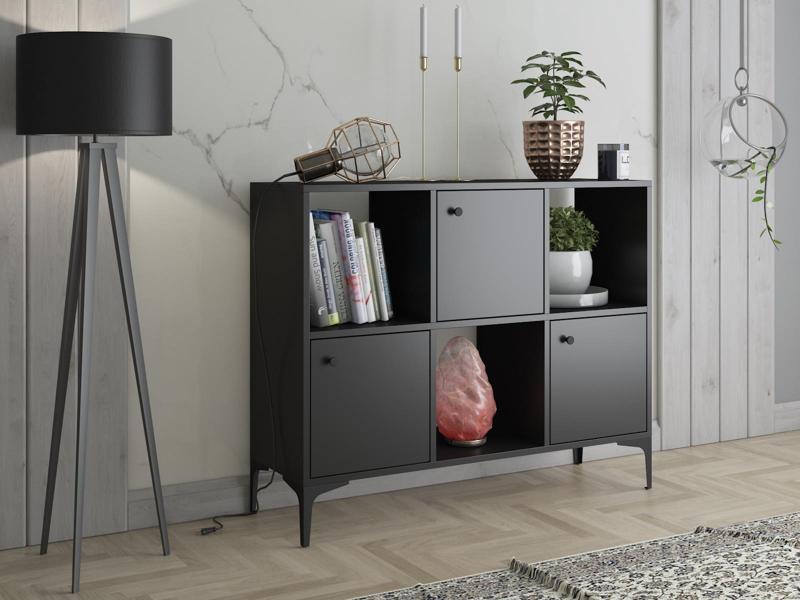 Orbit Premium 3 Kapaklı Metal Ayaklı Çok Amaçlı Dolap Konsol - Siyah / Siyah