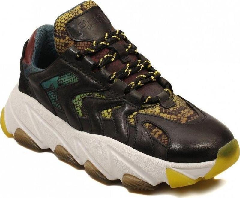 Extreme Siyah Yeşil Yilan Desenlı Deri Yüksek Tabanlı Kadın Sneaker