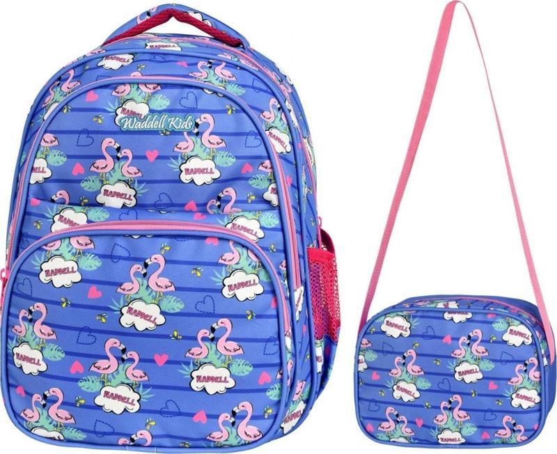 Waddell Mavi Flamingo Okul Çantası ve Beslenme Çantası Seti - Kız Çocuk
