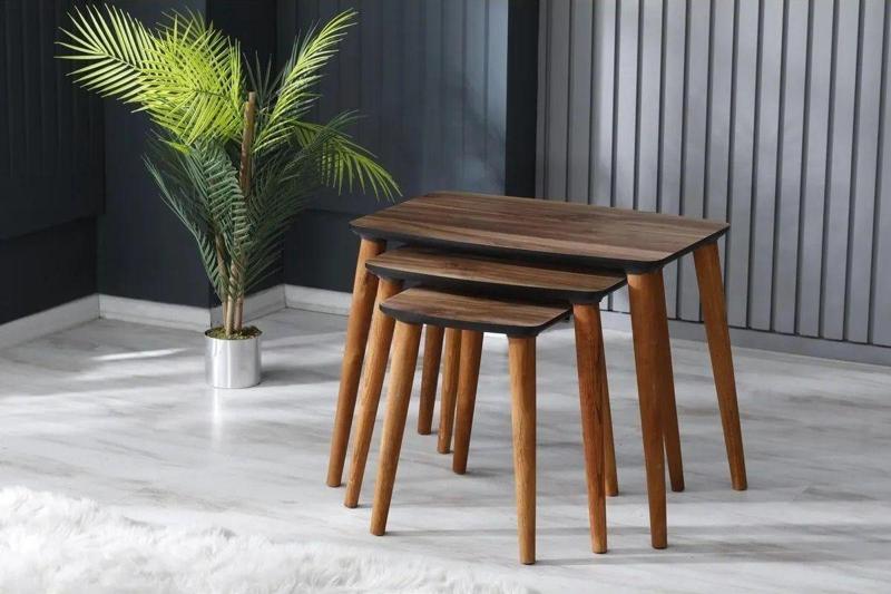 Zigon Sehpa 3'Lü Servis Sehpa Ahşap Ayaklı 60x43 cm