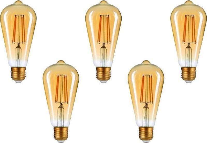 6W Rustik Ampul 2700K (Amber Işık) ST64 - 5 Adet