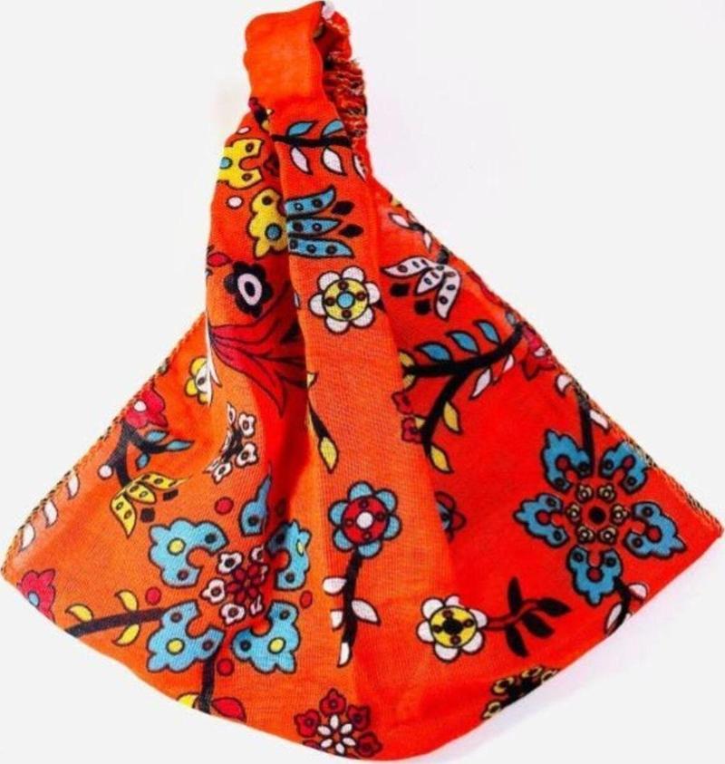 Kadın Çini Desenli Paraşüt Lastikli Bandana, Lastikli Saç Bandı, Bandana