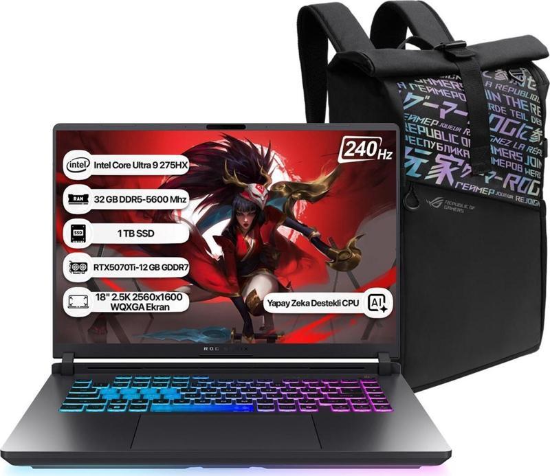 Rog Strix G18 G815LR-S9155 Intel Core Ultra 9 275HX NPU 13 TOPS 32GB 1TB SSD RTX5070Ti-12GB Freedos 18" 2.5K 240Hz WQXGA Taşınabilir Bilgisayar