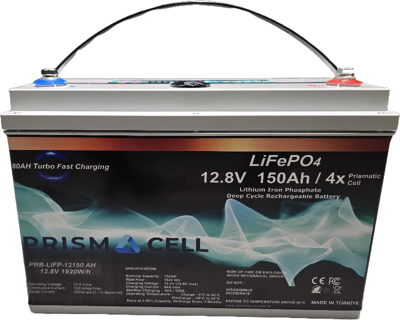 Prismacell LiFePO4 Akü 150A  12.8 Volt 2kWh Lityum Marin, Karavan, 12V 150 Amper Solar Akü Batarya