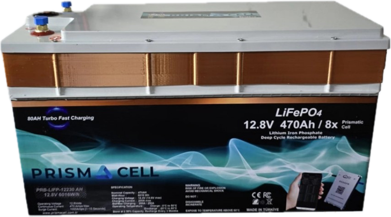 Prismacell LiFePO4 Akü 470A 12.8V  6kWh Lityum Marin, Karavan, 12V 470 Amper Solar Akü Batarya