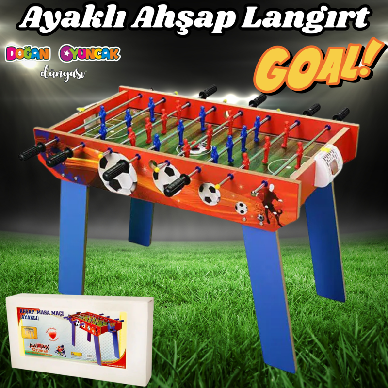 Ayaklı Ahşap Langırt Seti - Ahşap Oyuncak - Futbol Oyuncakları - Top Oyuncak Langırt Setleri - Langı