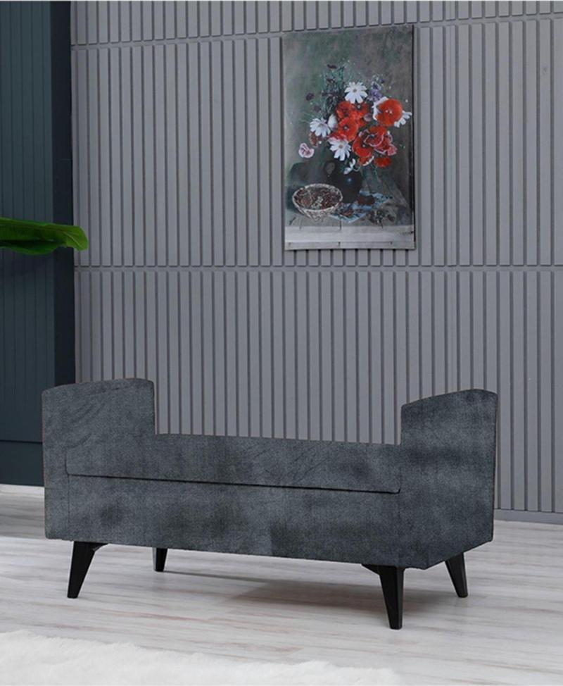 Toffet Bazalı Değiştirilebilir Kollu Süngerli Yüksek Plastik Ayaklı Puf - Bench 58x111 cm