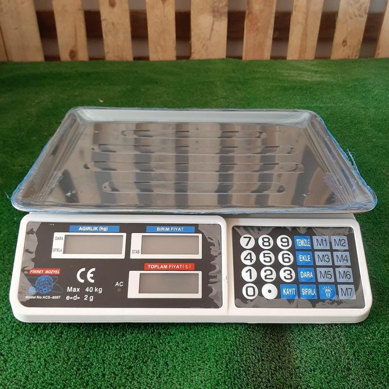 DİJİTAL TERAZİ 40 KG KAPASİTELİ MANAV BAKKAL KASAP PAZARCI PAZAR TERAZİSİ ACS-809T MODEL ELEKTRONİK ÇİFT GÖSTERGELİ TART
