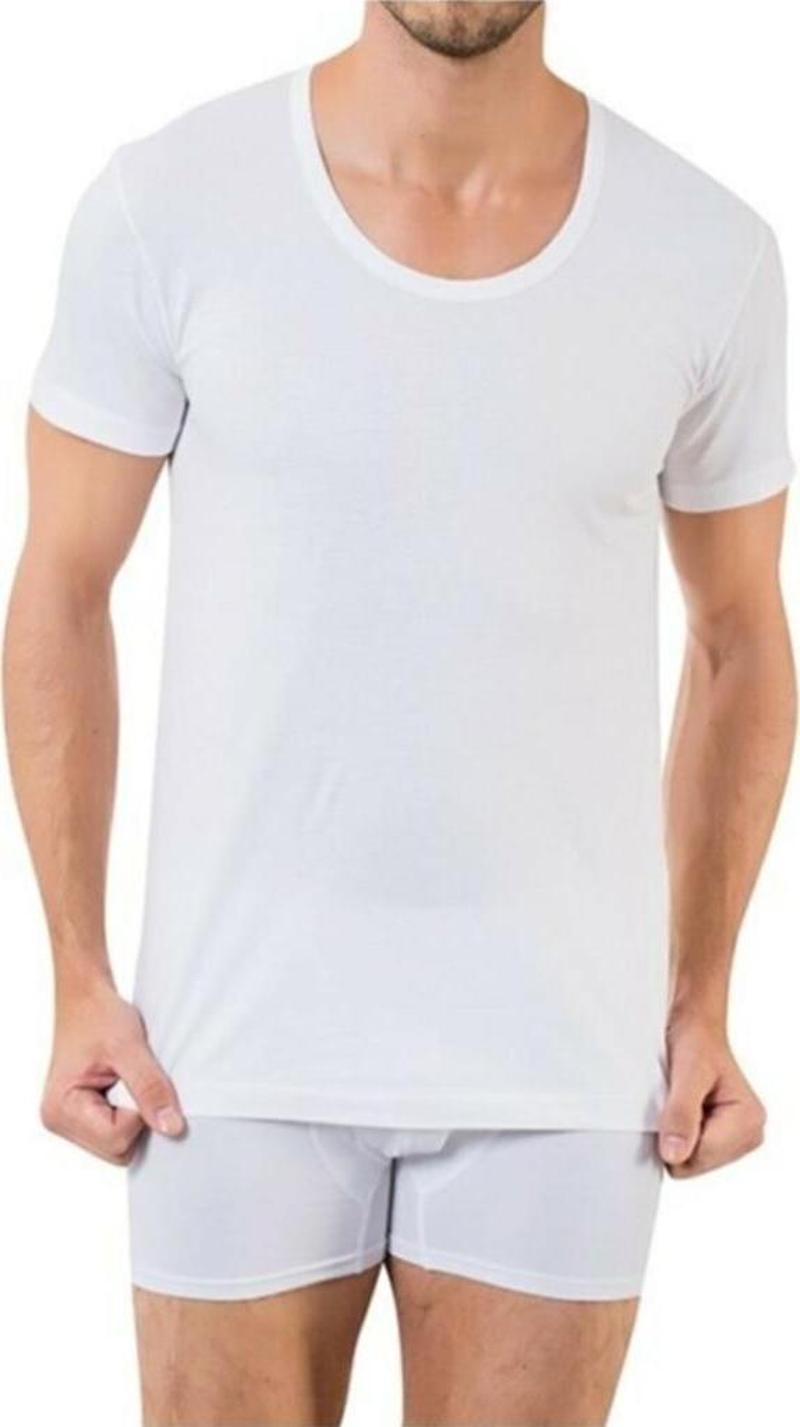 6 lı Paket Cihan Yıldız Erkek Penye Bisiklet Yaka Atlet Beyaz