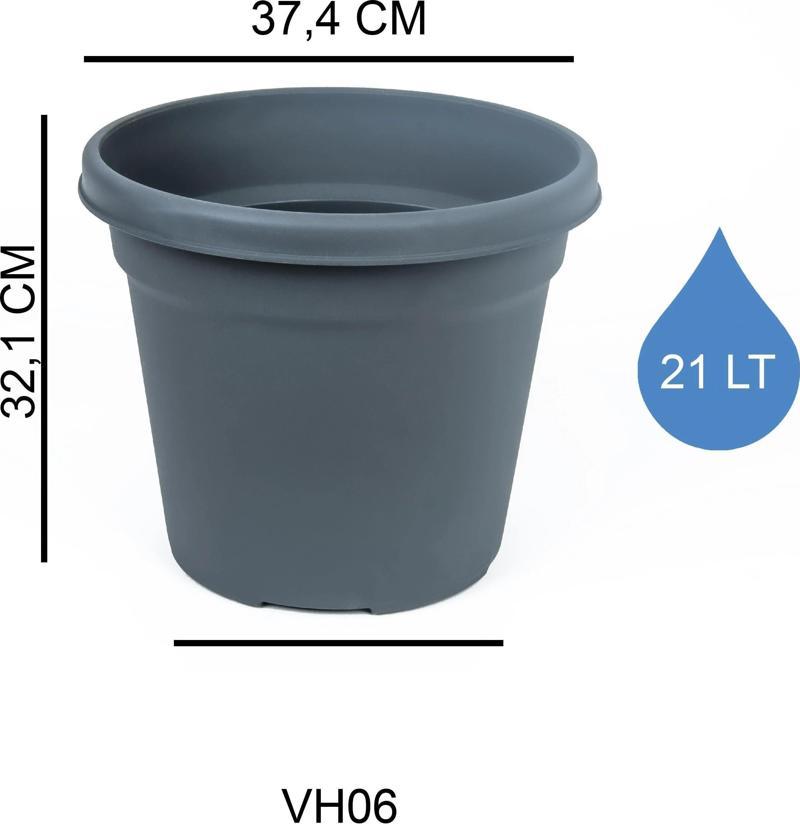 Vaha Geniş Tabanlı Saksı 21 Lt No 6 Antrasit