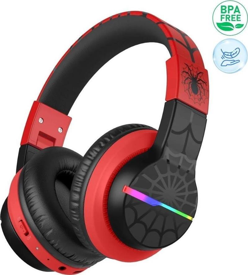 Led Işıklı Güvenli Ses Sınırlı 85 Saat Oynatma Süreli Bluetooth Çocuk Kulaklığı Siyah Kırmızı