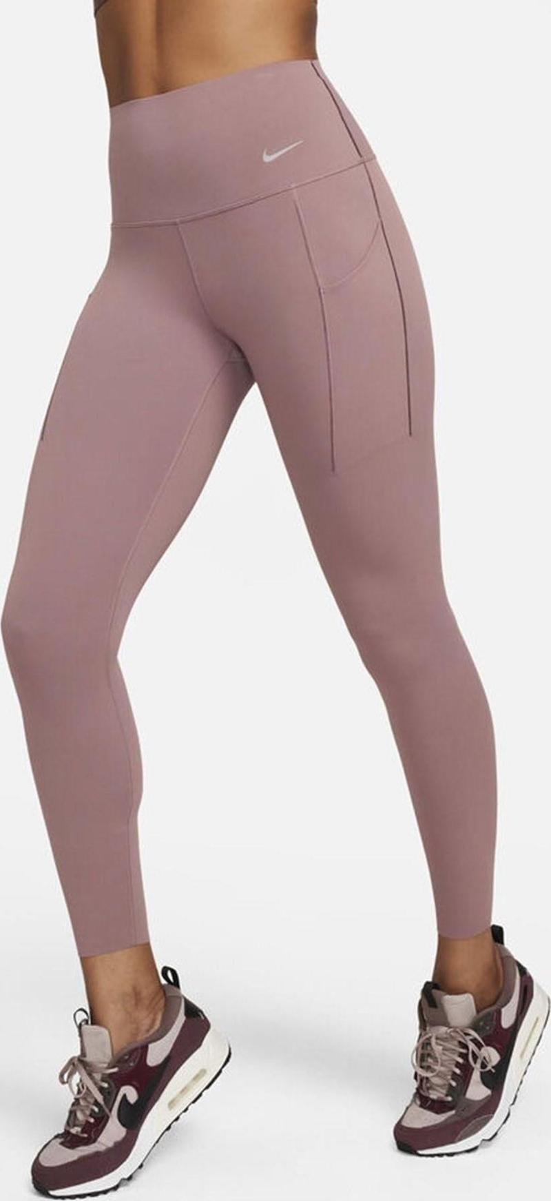 Dri Fit Universa High Rise 7/8 Length Kadın Yüksek Bel LAzer Kesim Toparlayıcı 2 Cepli Dalgıç Kumaş Tayt Açık Kahve