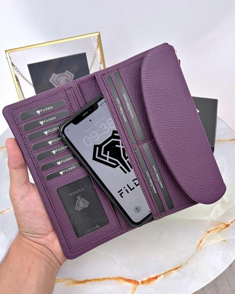 Hakiki Deri Kadın Cüzdan Çok Bölmeli Telefon Bölmeli 2049