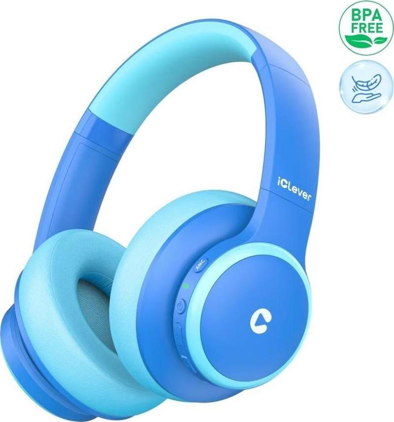 Gürültü Önleyici Ses Sınırlı 60 Saat Oynatma Süreli Bluetooth Çocuk Kulaklığı Mavi