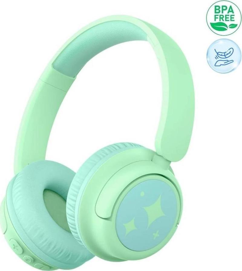 Güvenli Ses Sınırlı 60 Saat Oynatma Süreli Bluetooth Çocuk Kulaklığı Yeşil