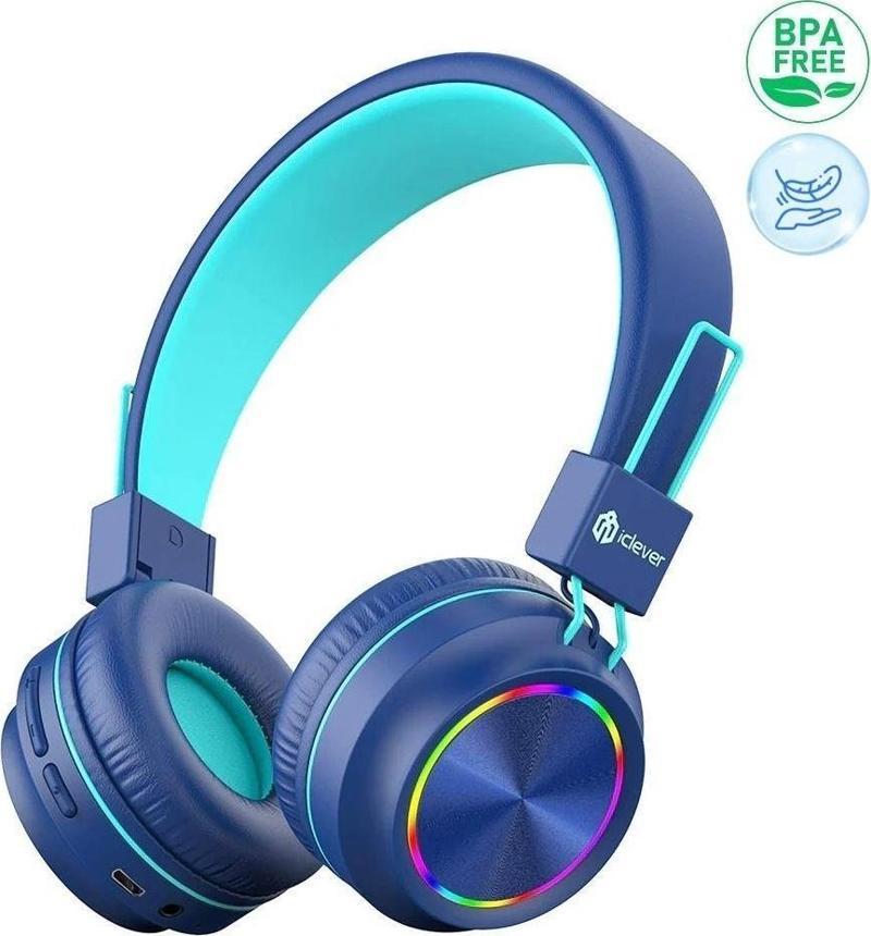 Led Işıklı Güvenli Ses Sınırlı 30 Saat Oynatma Süreli Bluetooth Çocuk Kulaklığı Lacivert