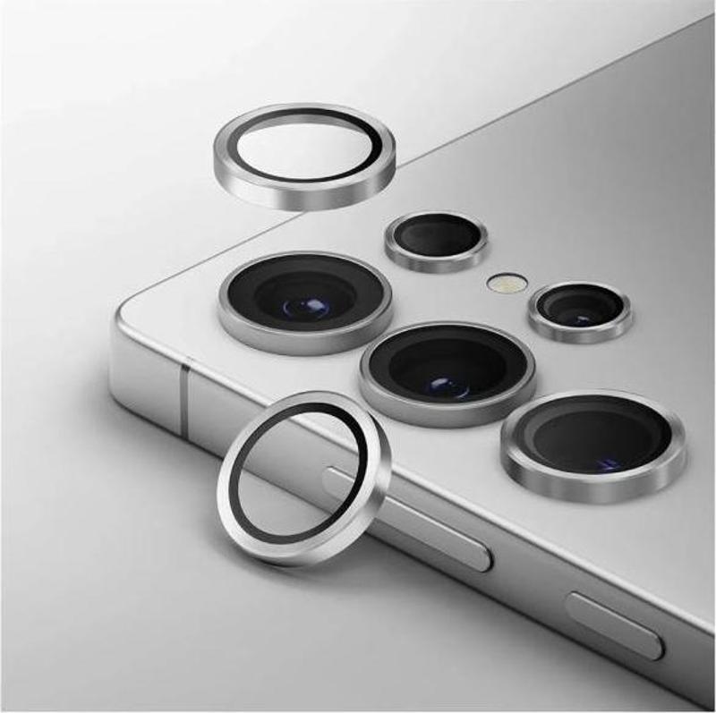 Samsung S25 Ultra İle Uyumlu Darbeye Dayanıklı Safir Kamera Lens Koruyucu Gümüş