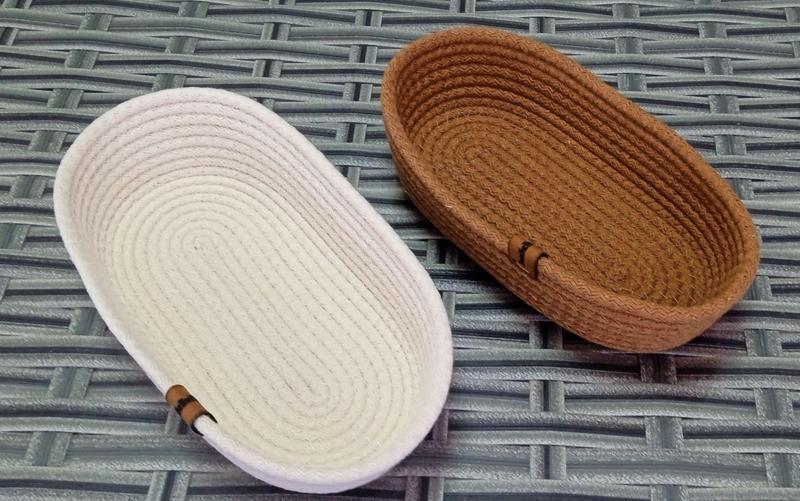 2'li EV BANYO OVAL HASIR SEPET BEYAZ-KREM&KAHVE JÜT KORDON İP ÖRME DİKİŞ ÇOK AMAÇLI HAVLU DÜZENLEYİCİ ORGANİZER
