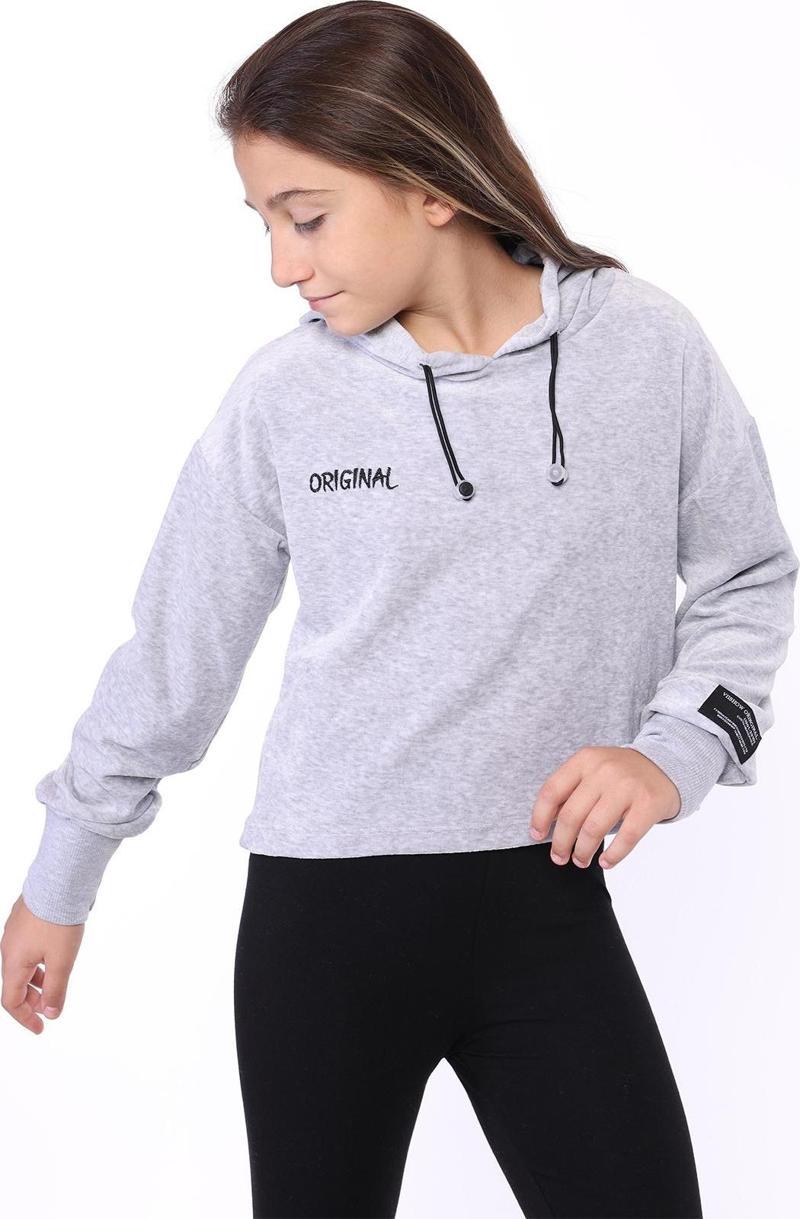 Toontoy Kız Çocuk Kapüşonlu Kadife Sweatshirt