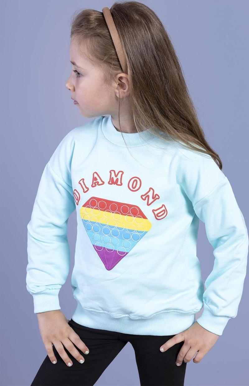 Toontoy Kız Çocuk Popıt Baskılı İçi Pamuklu Sweatshirt