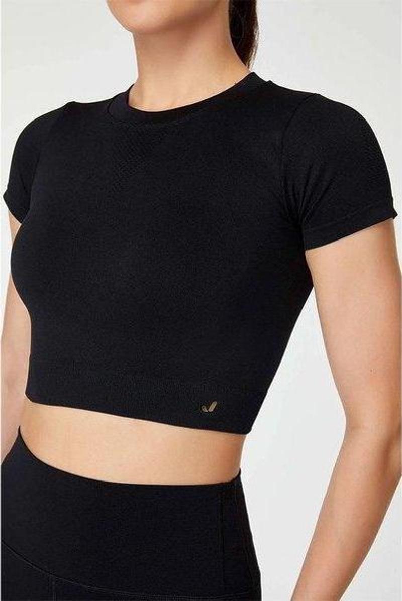 Captiva Yumuşak Dokulu & Esnek Crop Top - Siyah