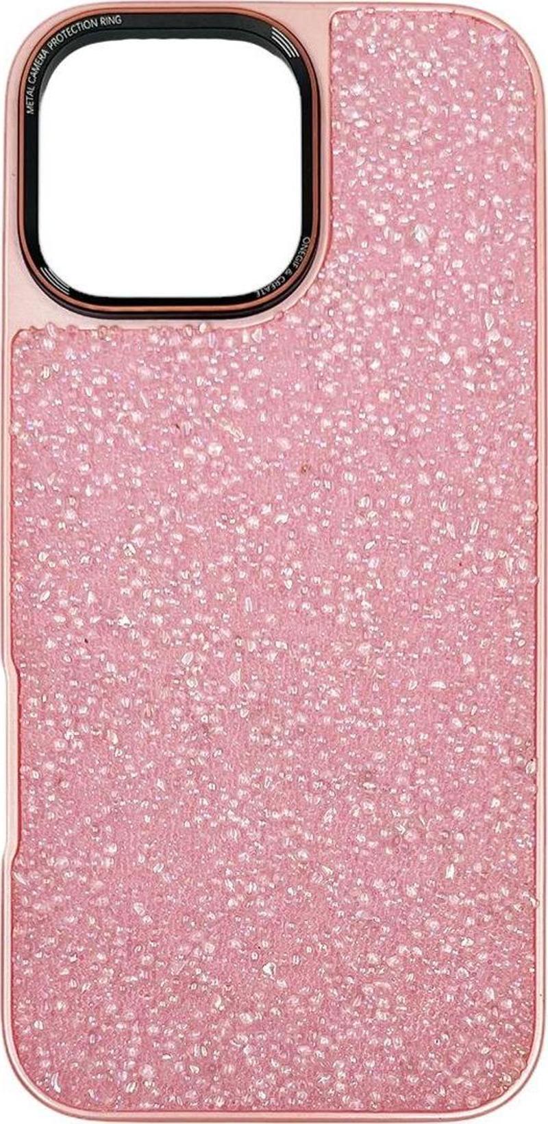 Apple İphone 16 Pro Max Uyumlu Simli Arka Koruma Kılıf - Açık Pembe