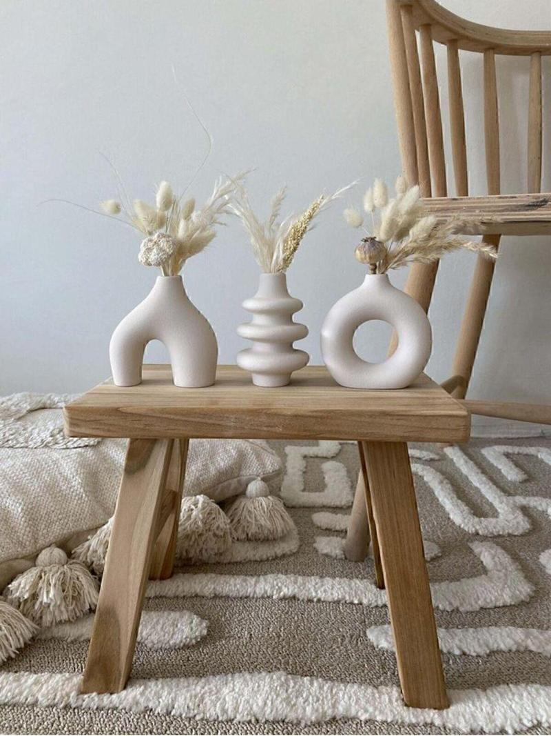 10 Cm Minimal Vazo Set 3'Lü Bohem Biblo Minyatür Dekoratif Vazo Seti Ham Beyaz