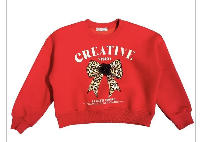 Kız Çocuk  Şardonlu Leopar Çiçek Aksesuarlı Sweatshirt