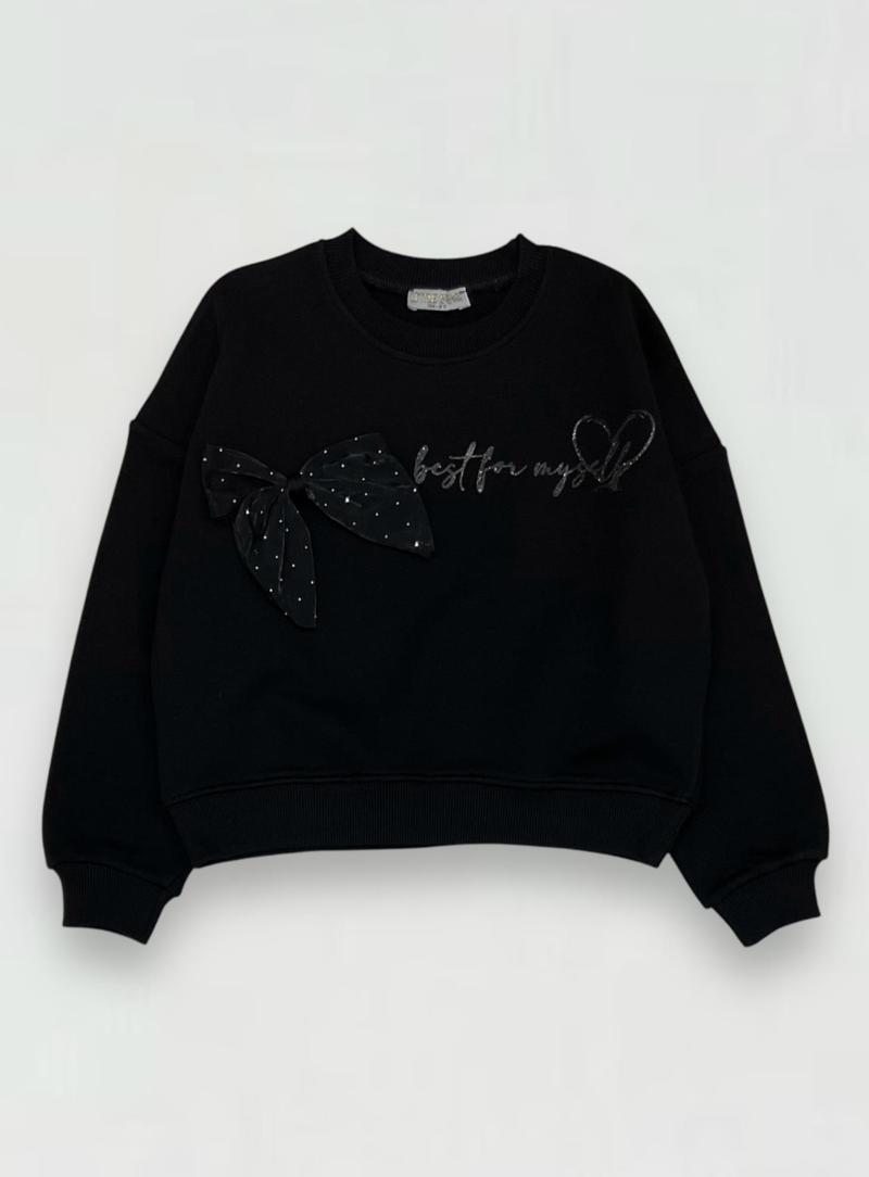 Kız Çocuk Fiyonk  Aksesuarlı Sweatshirt