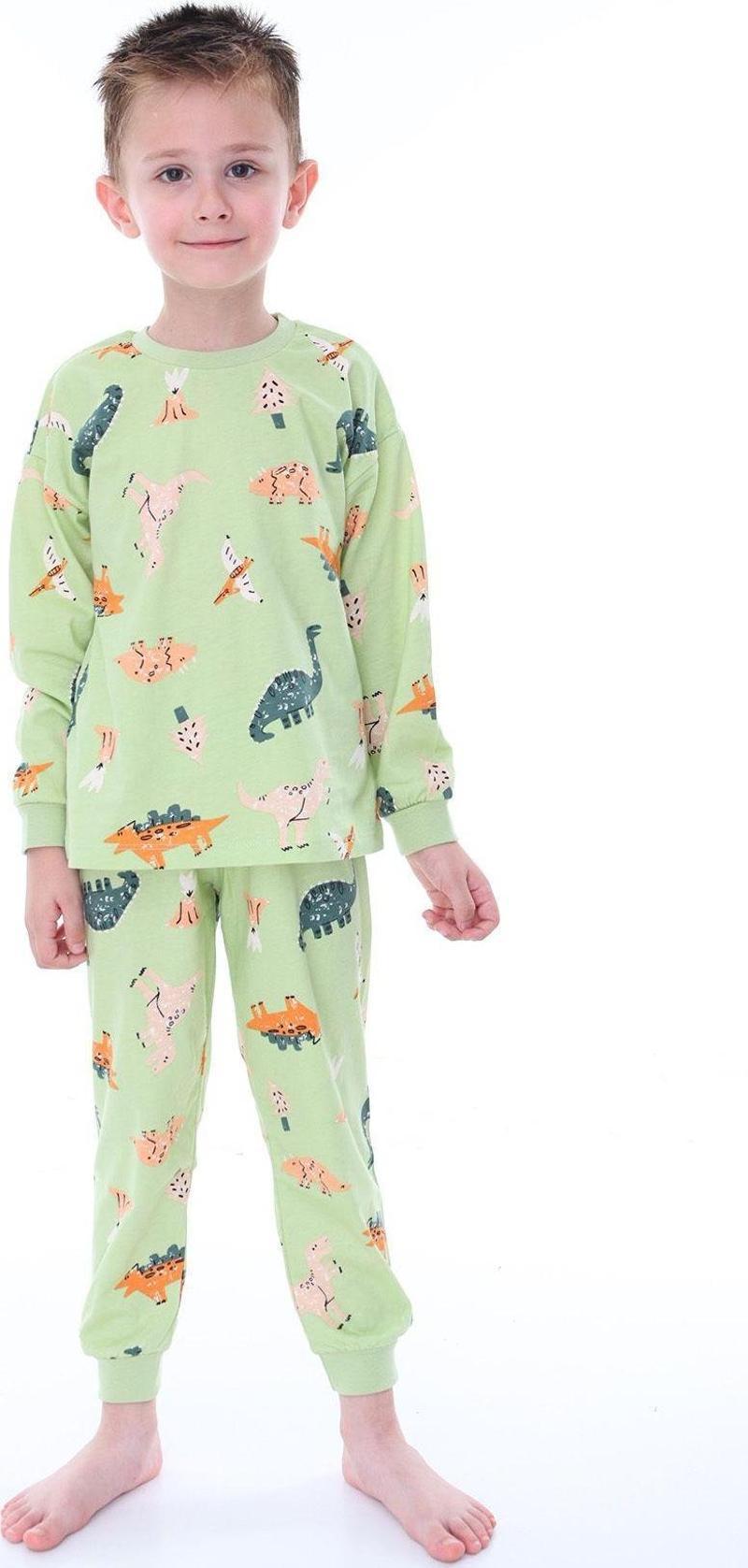 Dino Desenli Yeşil Erkek Pijama Takımı