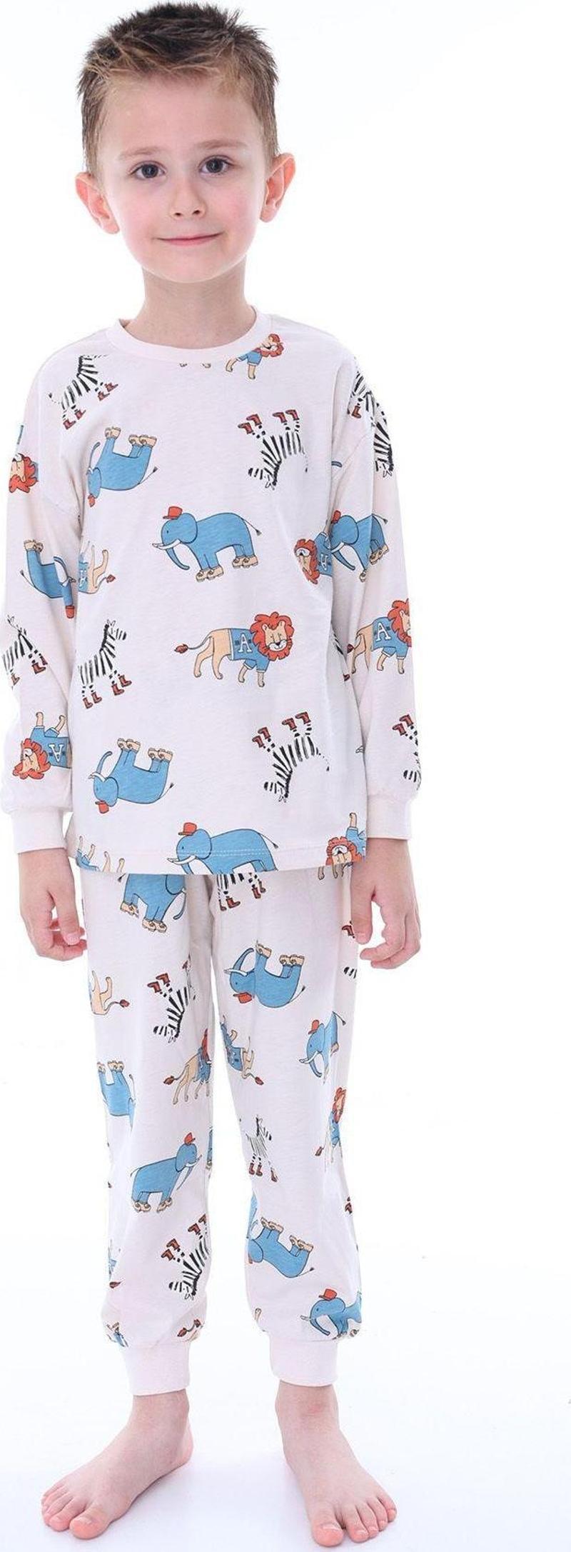 Sevimli Animal (Aslan-Zebra-Fil) Desenli Erkek Pijama Takımı