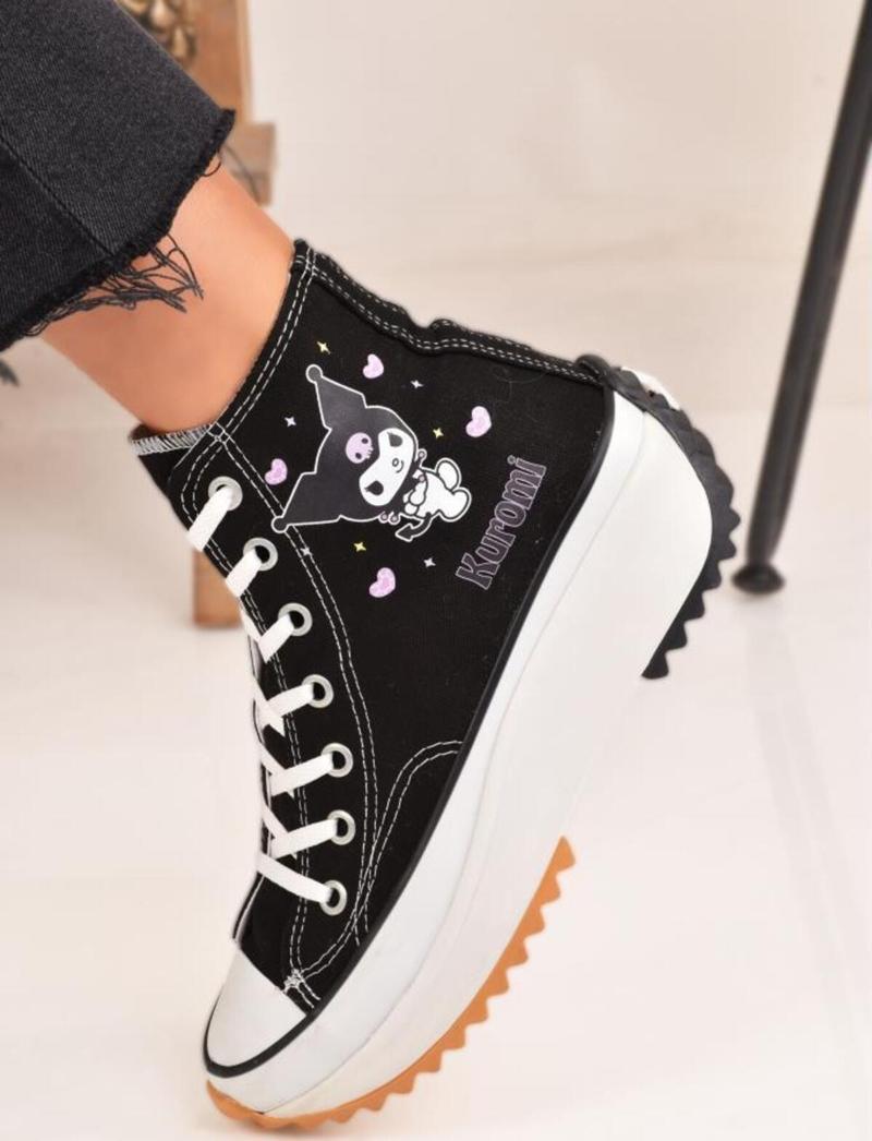 Kuromi Baskılı Siyah Yüksek Taban Bilekli Spor Ayakkabı Sneaker