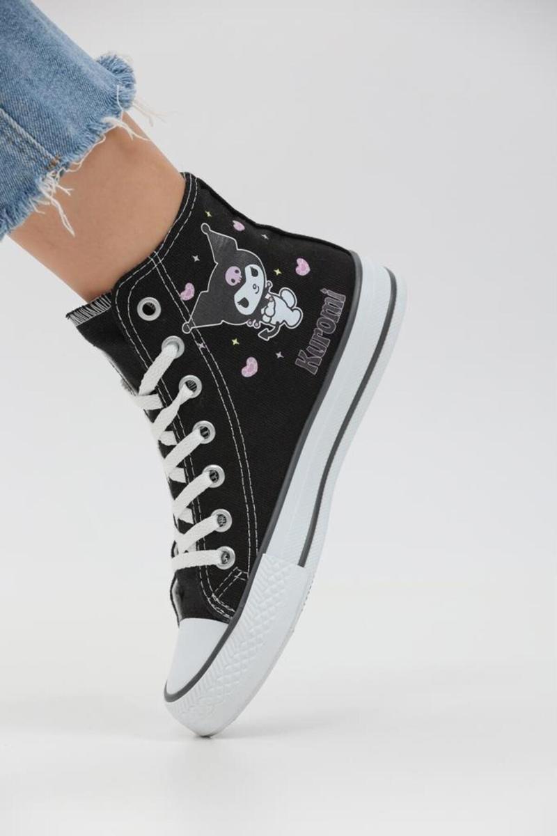 Kuromi Baskılı Siyah Bilekli Spor Ayakkabı Sneakers