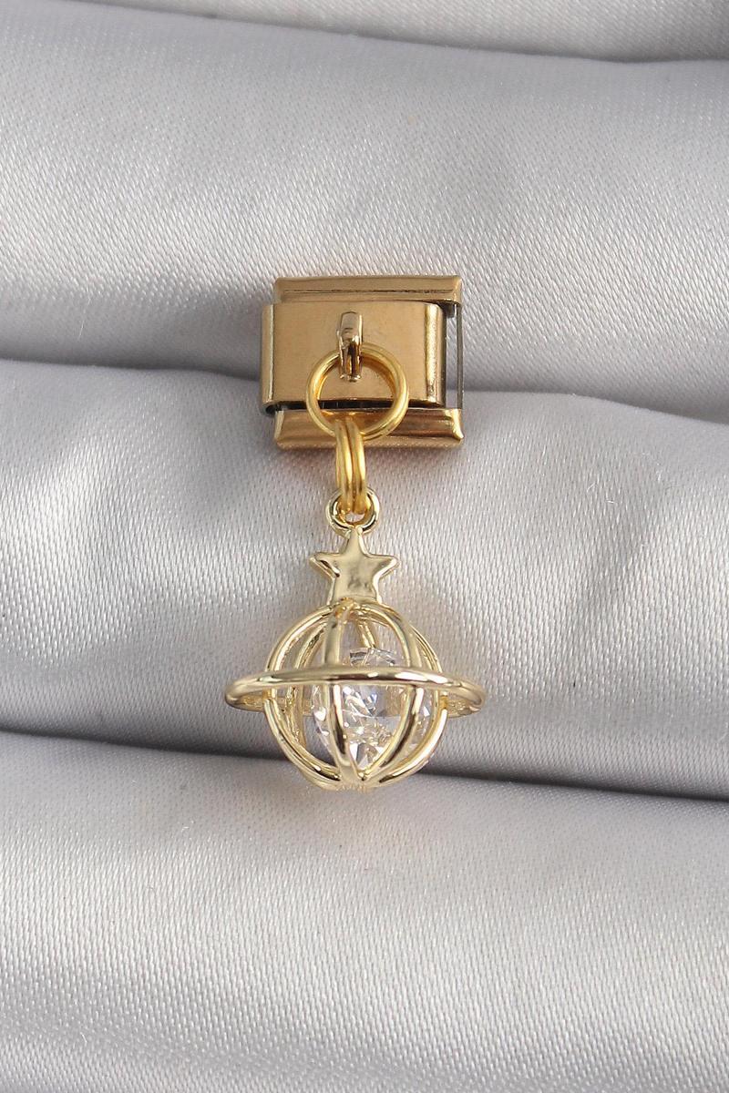 Gold Renk Sallantı Zirkon Taşlı Küre Model Yıldız Detay Nomination Charm - EBJ250113W30414