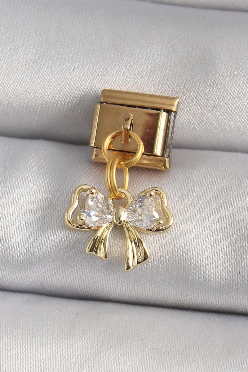 Gold Renk Sallantı Zirkon Taşlı Fiyonk Model Nomination Charm - EBJ250113W30411