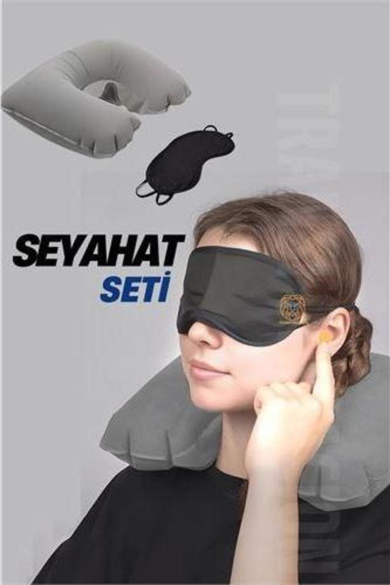 Seyahat Boyun Yastığı Uyku Maskesi Seyahat Seti