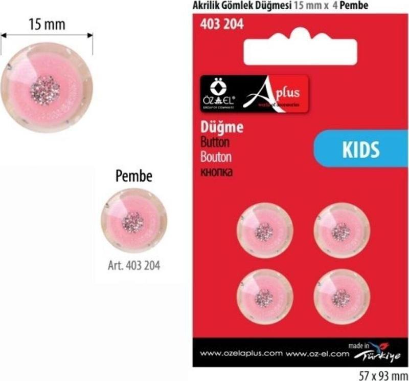 Simli Pembe Renk 4 Adet 15 Mm Bebek Düğme, Bebek Kazak, Yelek, Gömlek Düğmesi 403 204