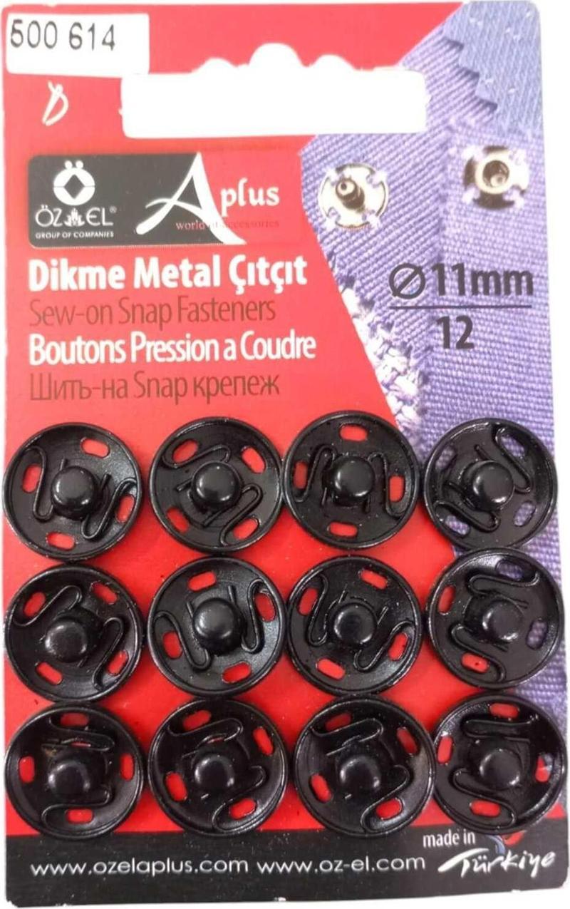 Siyah Dikme Metal Çıtçıt Seti 12Adet 11Mm 500 614