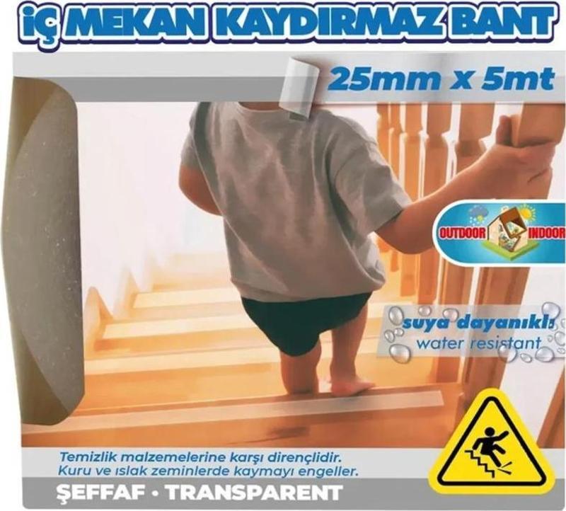 İç Mekan Zemin için Kaydırmaz Bant Şeffaf 25mm X 5mt 