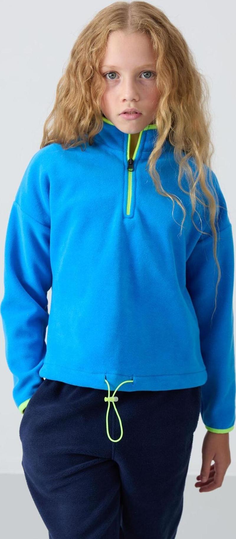 Saks Kalın Yumuşak Dokulu Standart Fit Nakışlı Polar Kız Çocuk Sweatshirt - 75151