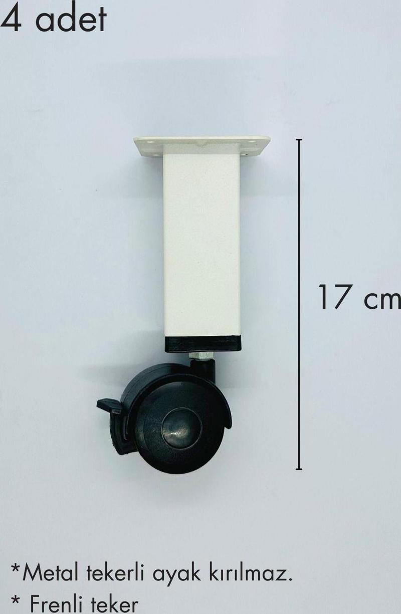 Akıllı Sehpa Ayağı Kırılmaz Metal, 360 Derece Dönebilen Teker, Kilit Sistemli Beyaz Renk