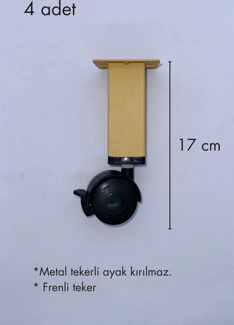 17 Cm Tekerli Masa Ayağı, 4 Adet Frenli, 360 Derece Dönebilen Kırılmaz Teker Çam Renk