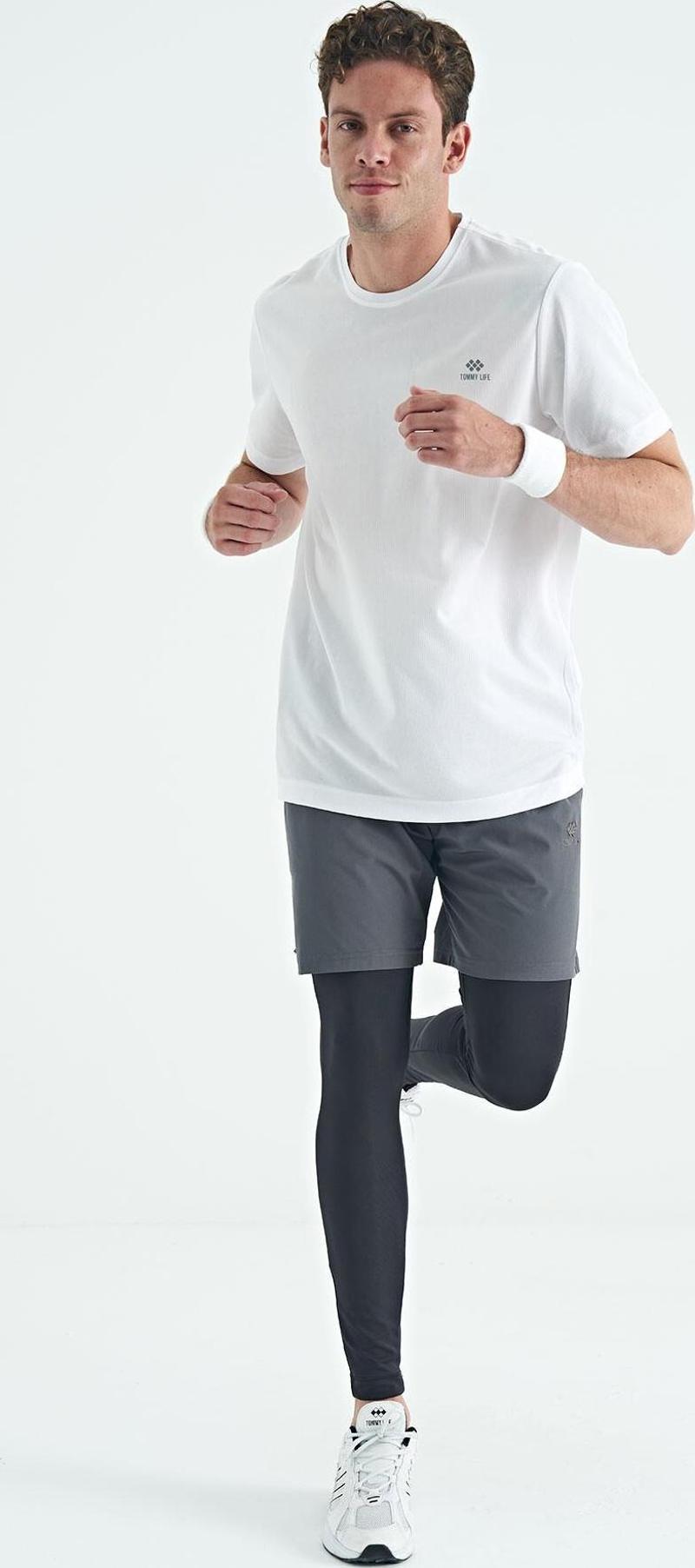 Siyah Arka Bilek Baskı Detaylı Yüksek Bel Slim Fit Aktif Spor Erkek Tayt - 84988