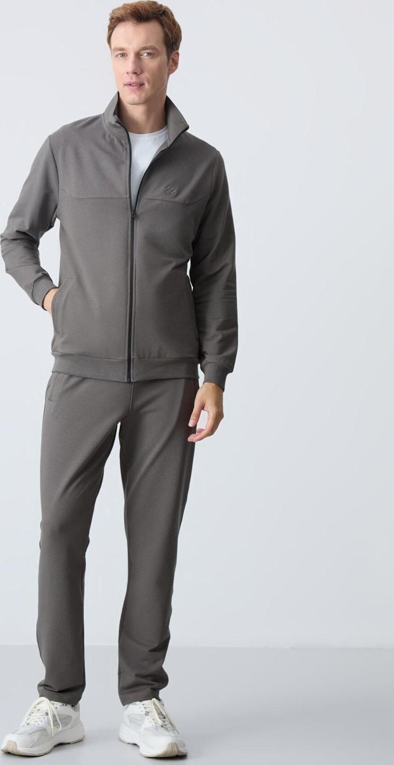 Koyu Gri Pamuklu Kalın Yumuşak Dokulu Comfort Fit Basic Erkek Eşofman Takım - 85260