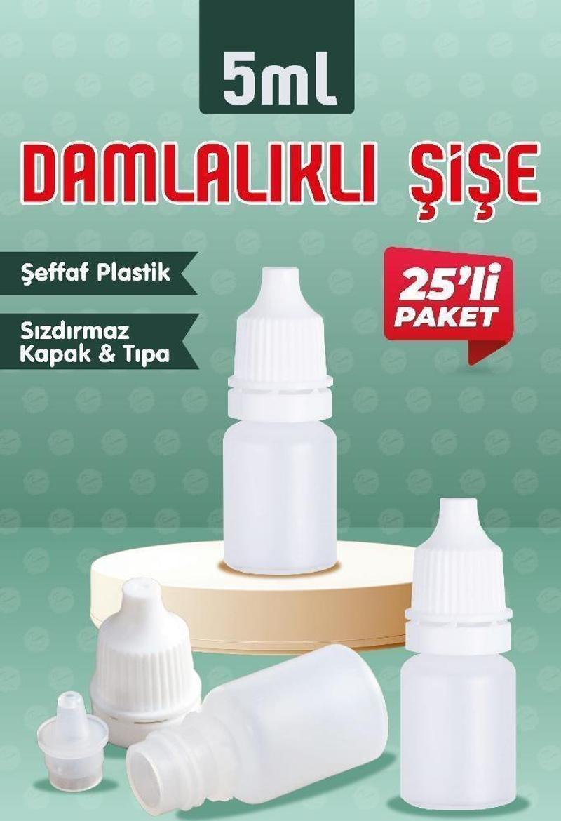 25 Adet 5 ml Kırılır Kapaklı  Damlalıklı  Boş Ldpe Polietilen, Aseton , Mürekkep , Kolonya , Dezenfektan , Likit Şişesi 