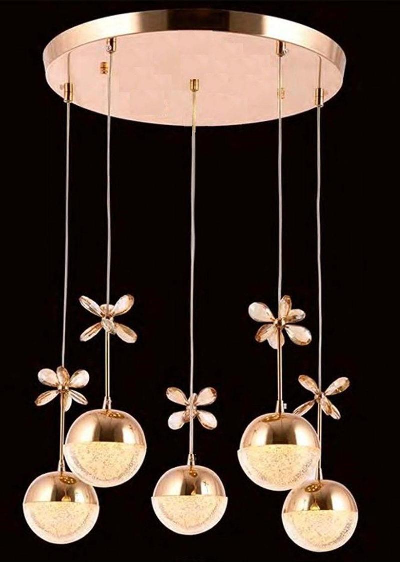 Sıla Modern Gold 5'Li Sarkıt Kristal Toplu Kelebekli Led Avize
