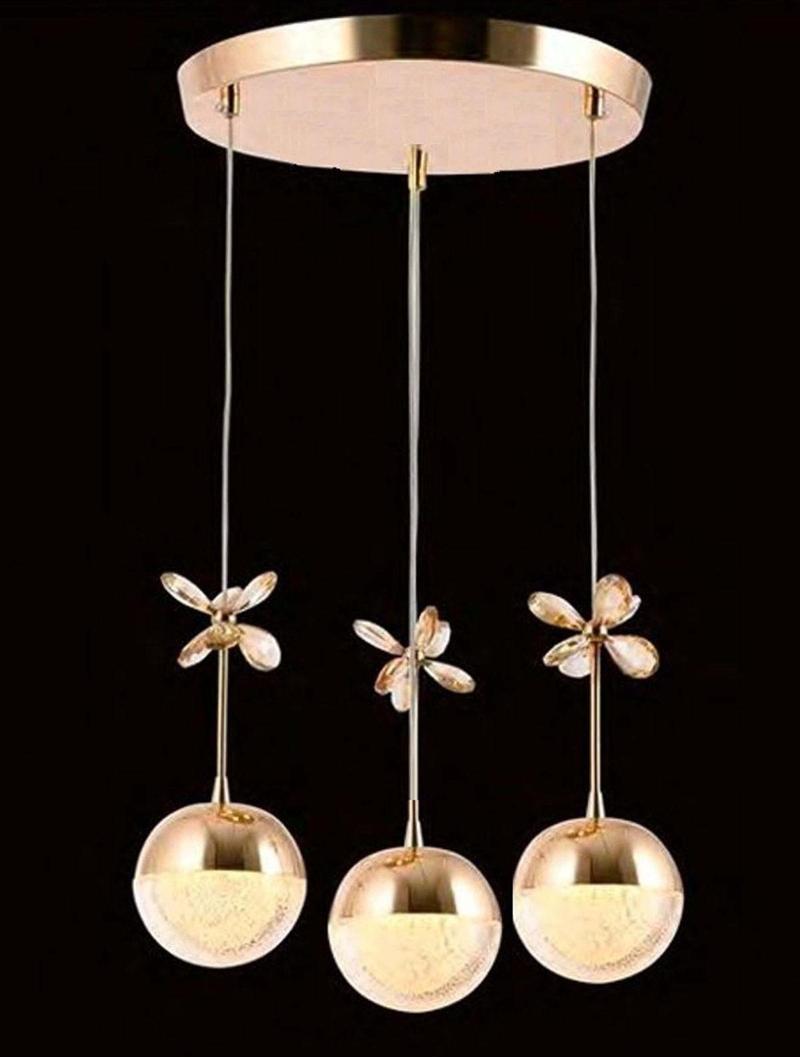 Sıla Modern Gold 3'Lü Sarkıt Kristal Toplu Kelebekli Led Avize