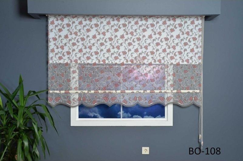 Çift Mekanizmalı Tül Stor Perde Bo-108 Yaprak Desen Alüminyum Kasalı Etekli Veya Eteksiz
